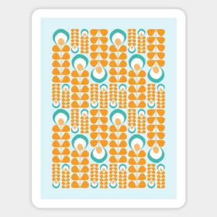 Orange, Aqua, Teal Mid Mod Flowers Pattern Magnet